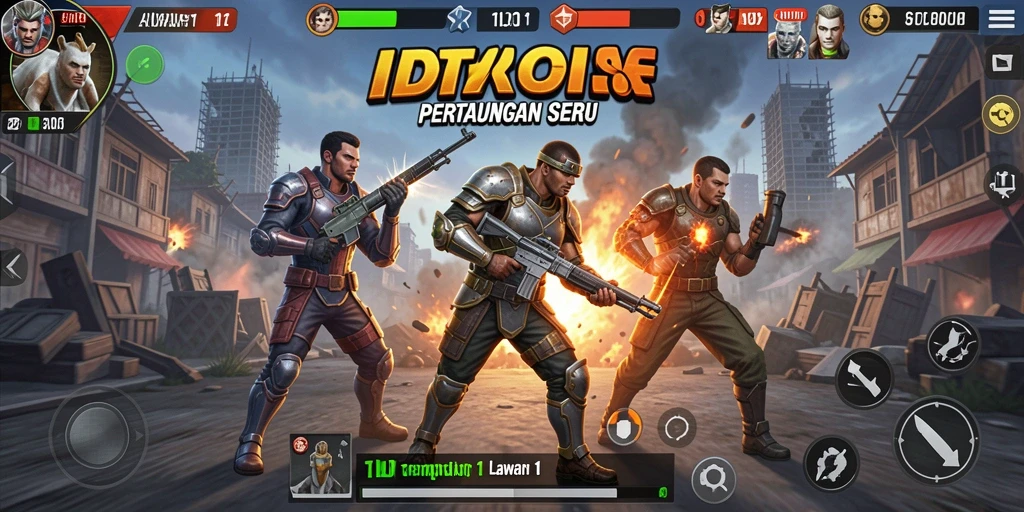 Antarmuka utama IDROK dengan pertarungan 1 Lawan 1 yang seru.