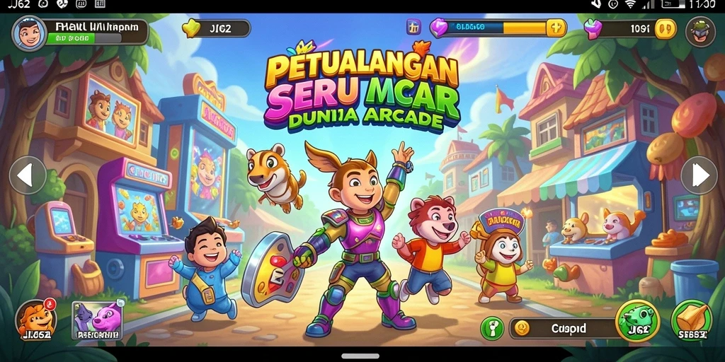 Antarmuka menarik dari game Arcade JJ62 yang penuh warna.