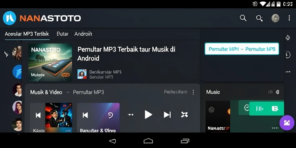 Antarmuka aplikasi NANASTOTO yang sederhana dan fungsional untuk Pemutar MP3.