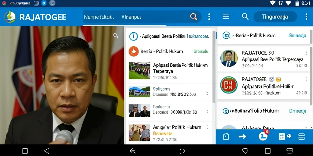 Antarmuka aplikasi RAJATOGEL menampilkan berita politik dan hukum yang informatif.
